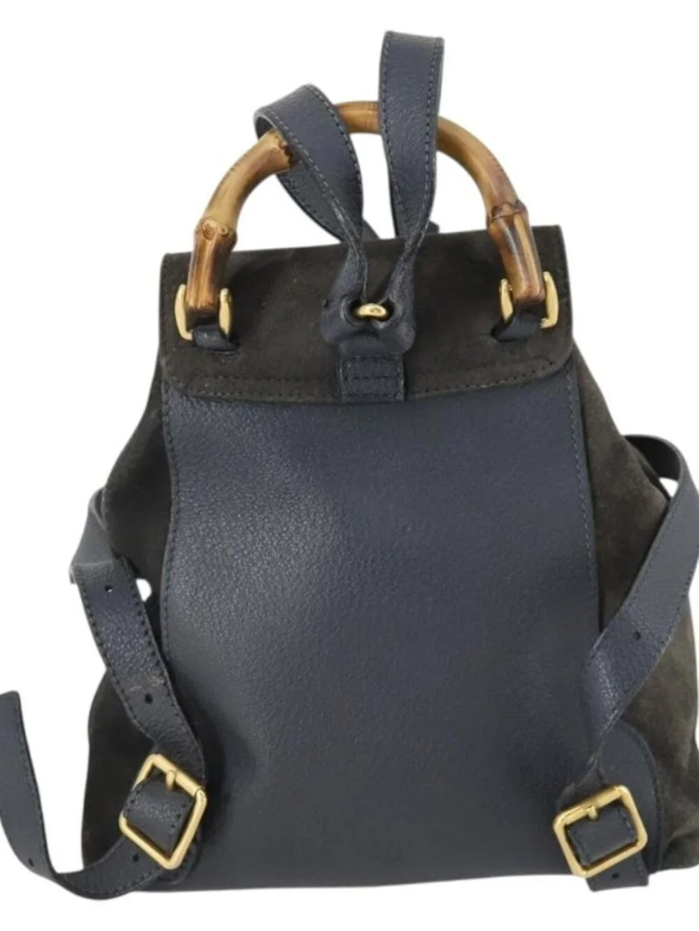 GUCCI Bamboo Backpack Suede Navy Gold 003 1705 0030 Auth 158464